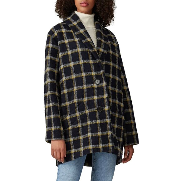 Derek Lam 10 Crosby Plaid Cocoon Coat Women's 4 Navy and Yellow Wool Blend Lined - Picture 12 of 12
